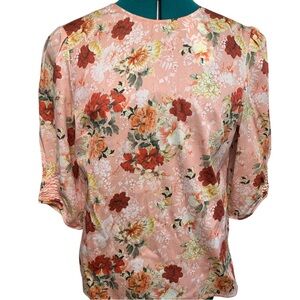 ANTONIO MELANI Floral Pink Garden Blouse pleated sleeve like new condition Small